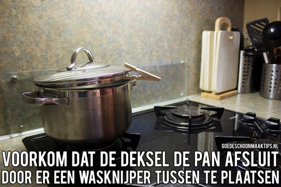 Voorkom afsluiten van een pan met een wasknijper